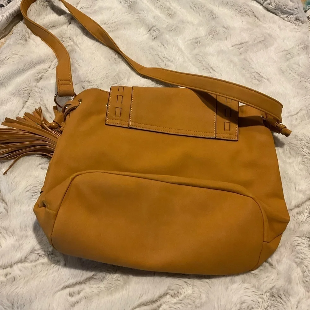 JUSTFAB Saddle Tan Bag with Fringe Tassels